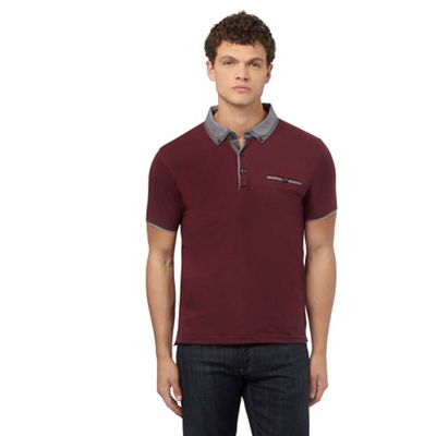 Dark red contrasting collar polo top